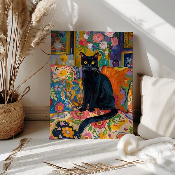 Black Cat On Sofa Paint by Number Kit for Adults Whimsical Cat DIY Color Paint by Numbers Cat Lover Gift Canvas Paint Number Cat Wall Decor