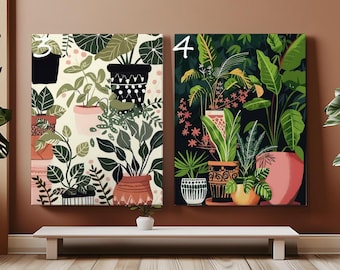 Kits de peinture pour plantes botaniques par numéros Vases pour plantes d'intérieur Peinture couleur par numéros pour plantes vintage Art mural cadeau pour amoureux des plantes