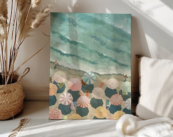 Beach Umbrellas Paint by Number Kit For Adults Blue Coastal Wall Art Modern DIY Color Paint by Numbers Beach House Wall Art Canvas Summer