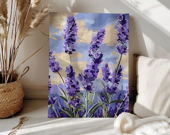 Lavendel Malen nach Zahlen Kit Erwachsene Lila Blume Botanische DIY Farbe Malen nach Zahlen Küche Bauernhaus Wand Kunst Leinwand Cottagecore Dekor