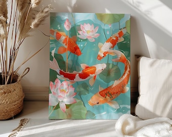 Paint by Number Koi Fish Swimming In Lotus Pond DIY Color Acrylic Paint by Numbers Japanese Koi Canvas Paint Number Kit Koi Wall Decor Funny