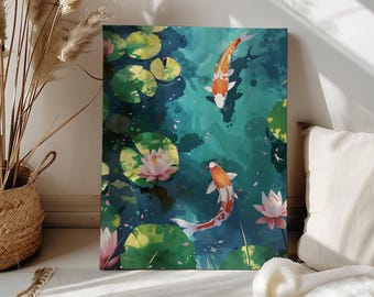 Koi Fish Lotus Still Life Paint by Number Koi Fish Swimming In Pond DIY Color Acrylic Paint by Numbers Japanese Koi Canvas Paint Number Kit