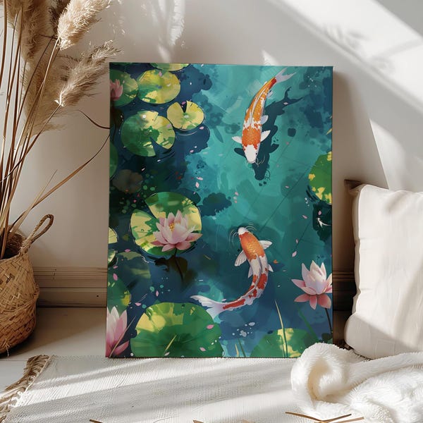 Koi Fish Lotus Still Life Paint by Number Koi Fish Swimming In Pond DIY Color Acrylic Paint by Numbers Japanese Koi Canvas Paint Number Kit