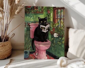Bathroom Cat Reading Newspaper Paint by Number Bath Cat Color Paint Numbers Canvas Paint Number Kit Funny Bathroom Wall Decor Cat Lover Gift