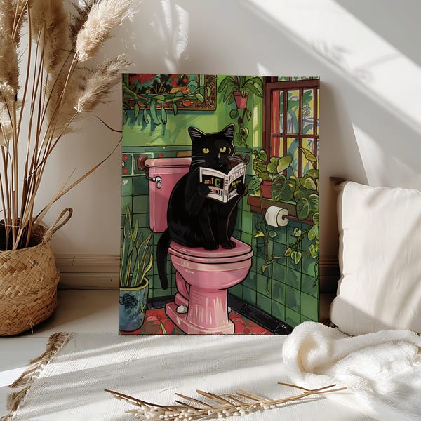 Bathroom Cat Reading Newspaper Paint by Number Bath Cat Color Paint Numbers Canvas Paint Number Kit Funny Bathroom Wall Decor Cat Lover Gift