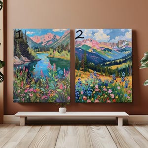 Mountain Wildflower Lake Landscape Paint by Number Kit for Adults Colorful Floral Scenery Paint by Numbers Acrylic Canvas Abstract Wall Art