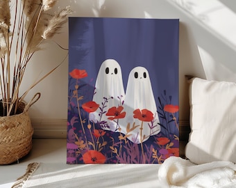 Acrylic Paint by Number Kits：Cute Ghost Couple Little Floral
