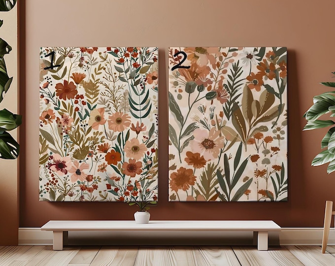 Earth Tone Wildflower Paint by Number Kit for Adults Boho Botanical Neutral Floral Paint by Numbers Acrylic Canvas Flower Nursery Wall Art