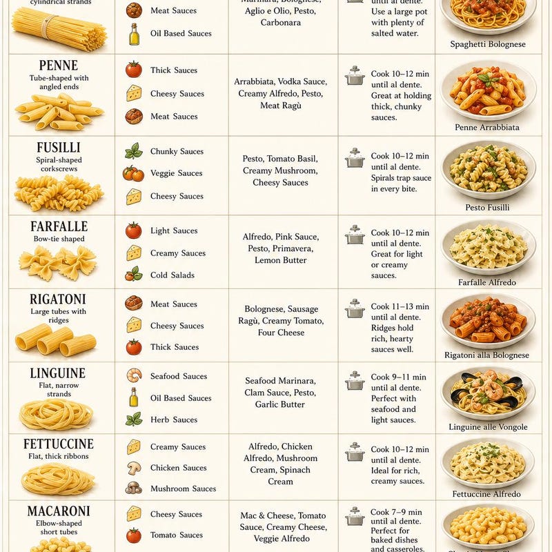 Printable Pasta Chart.pdf Pasta Chart Printable - Etsy