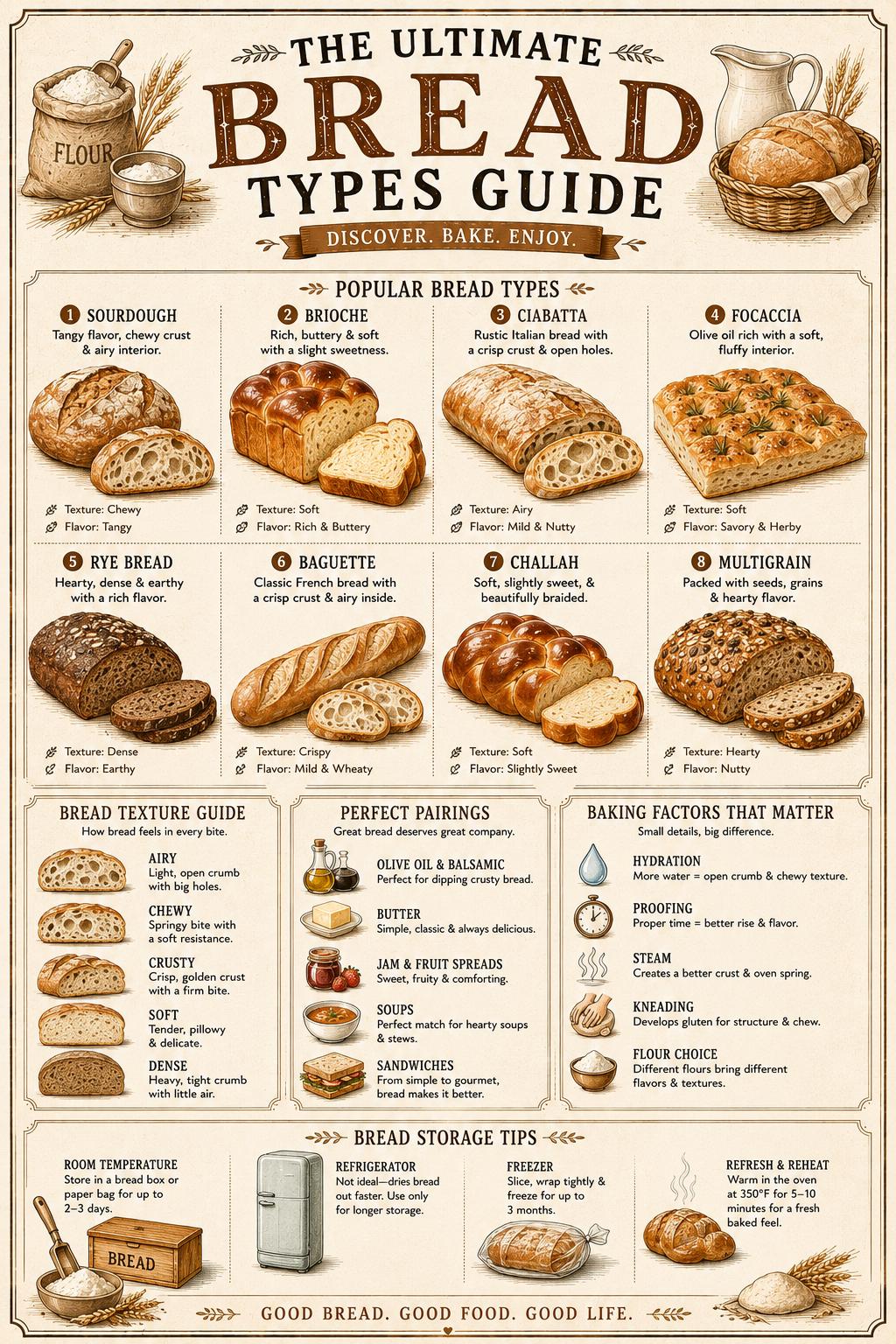 Bread Types Guide Poster, Farmhouse Kitchen Wall Art, Bread Baking ...