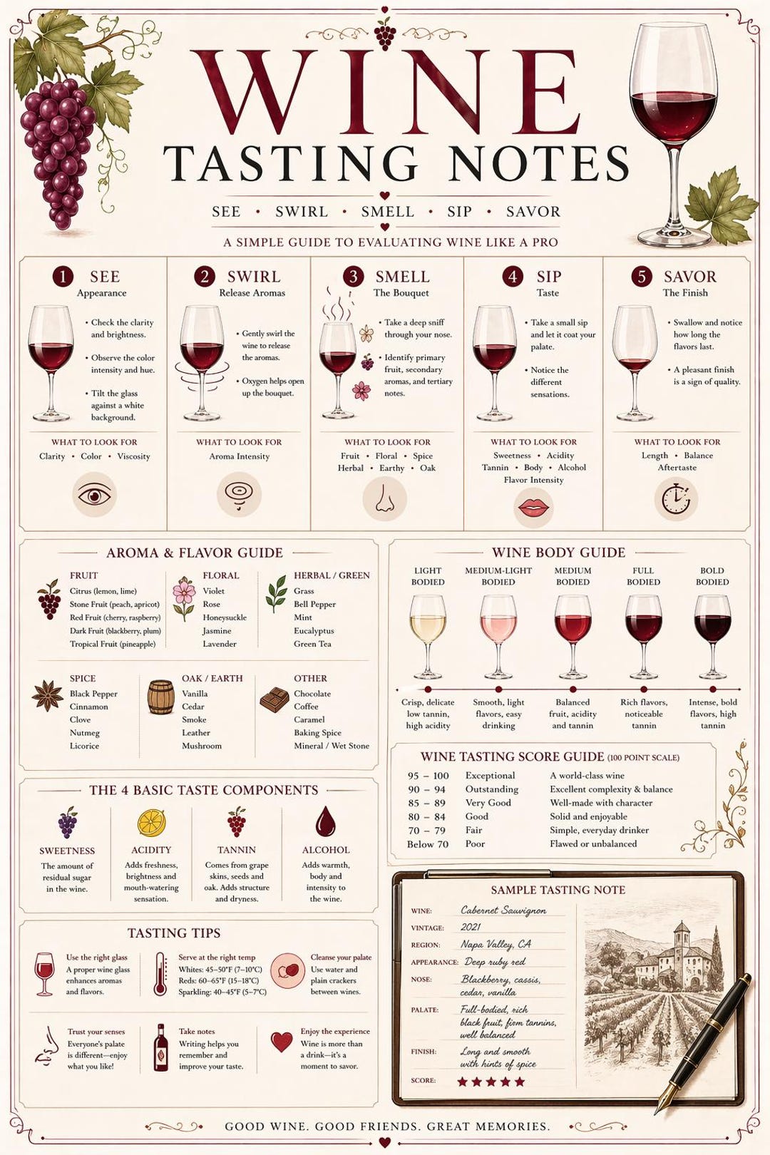 Wine Tasting Notes Poster, Guide Infographic (digital Download) - Etsy ...
