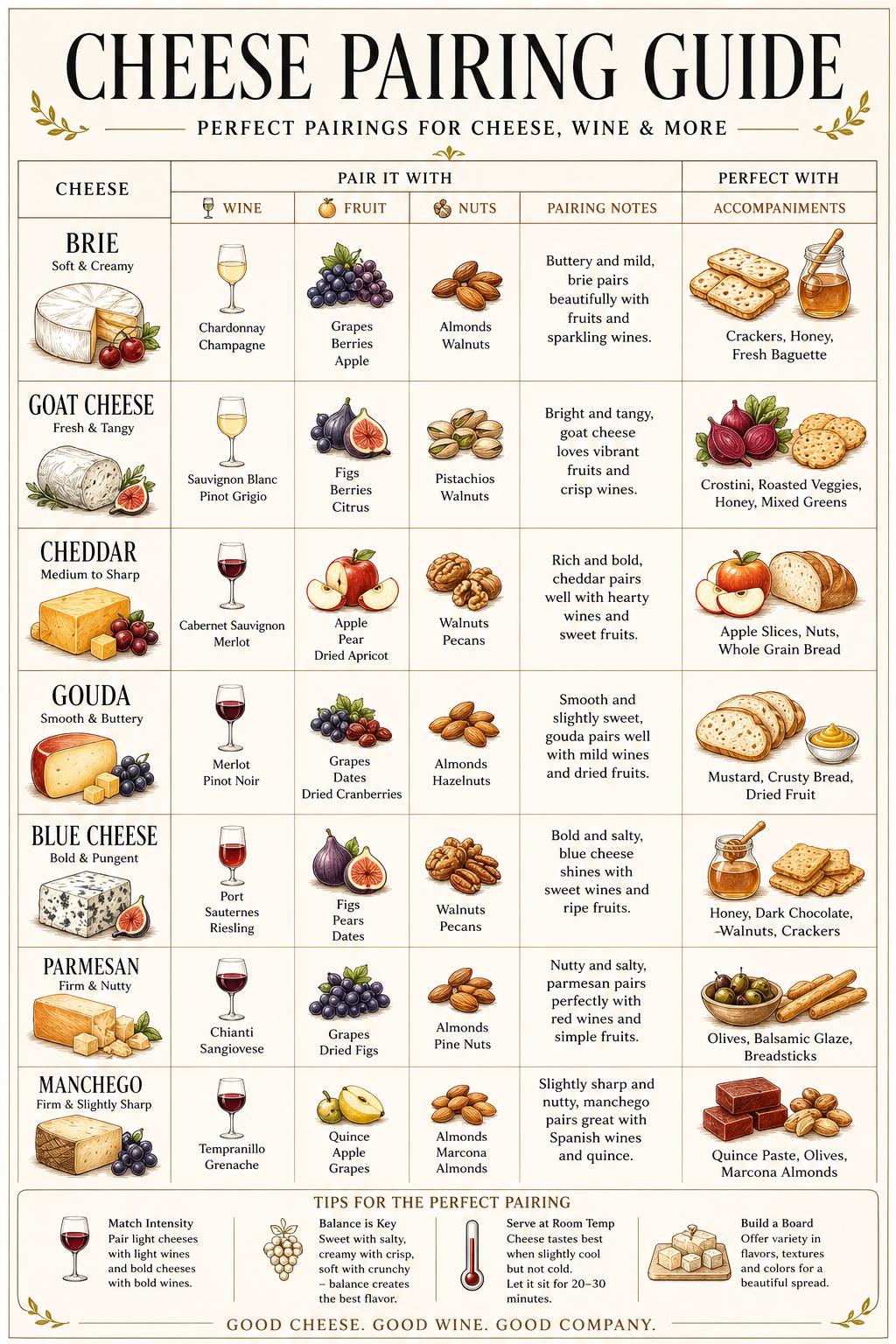Cheese Pairing Guide Poster, Kitchen Chart, Food Wine Pairing Wall Art ...