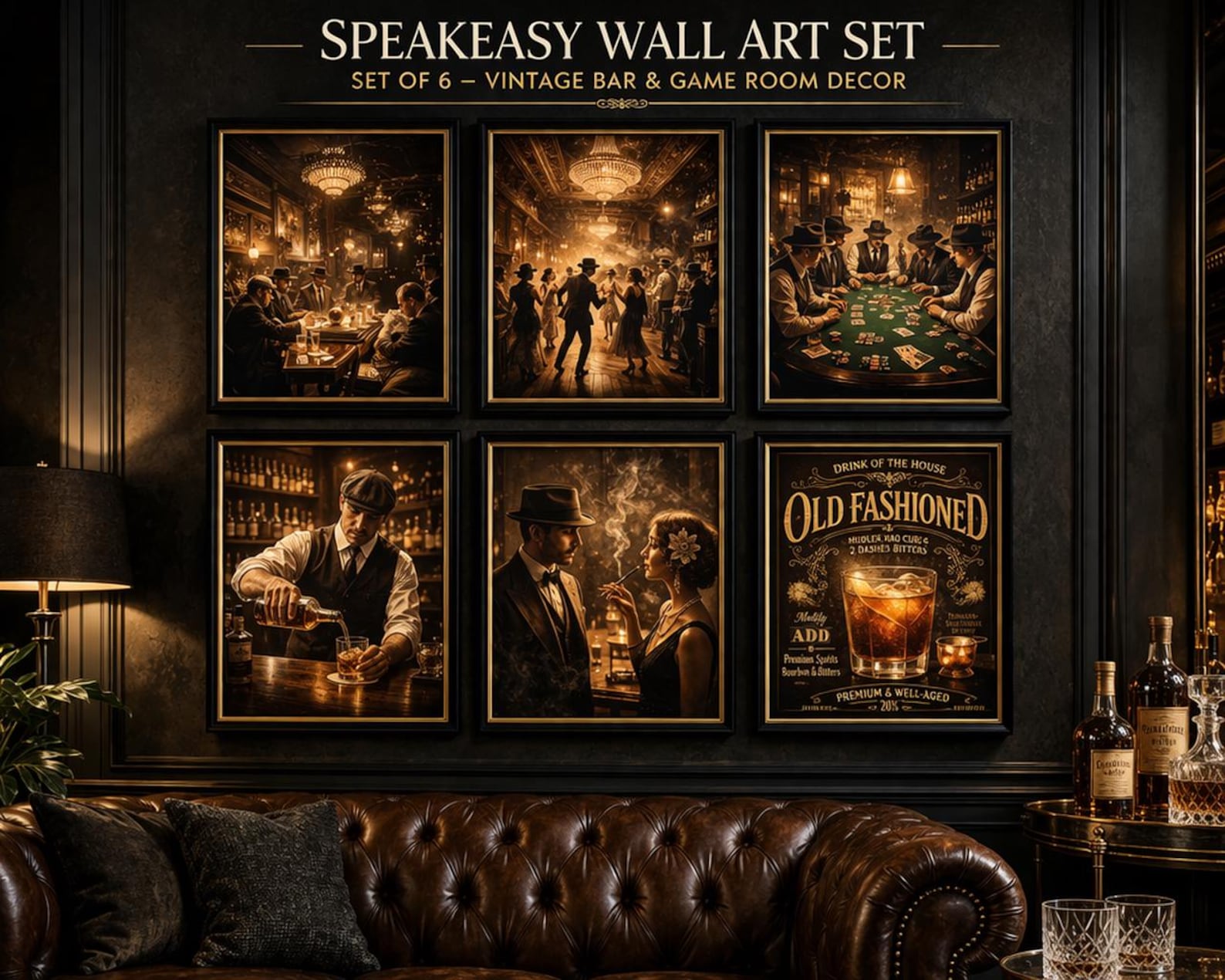 Speakeasy Wall Art Set, Vintage Bar Decor, Game Room Prints (digital ...