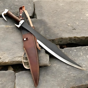 Hand-Forged Scimitar Sword | Carbon Steel Blade & Wood Handle | Fantasy Cosplay Sword | Medieval Display Gift for Him | Sheath Included