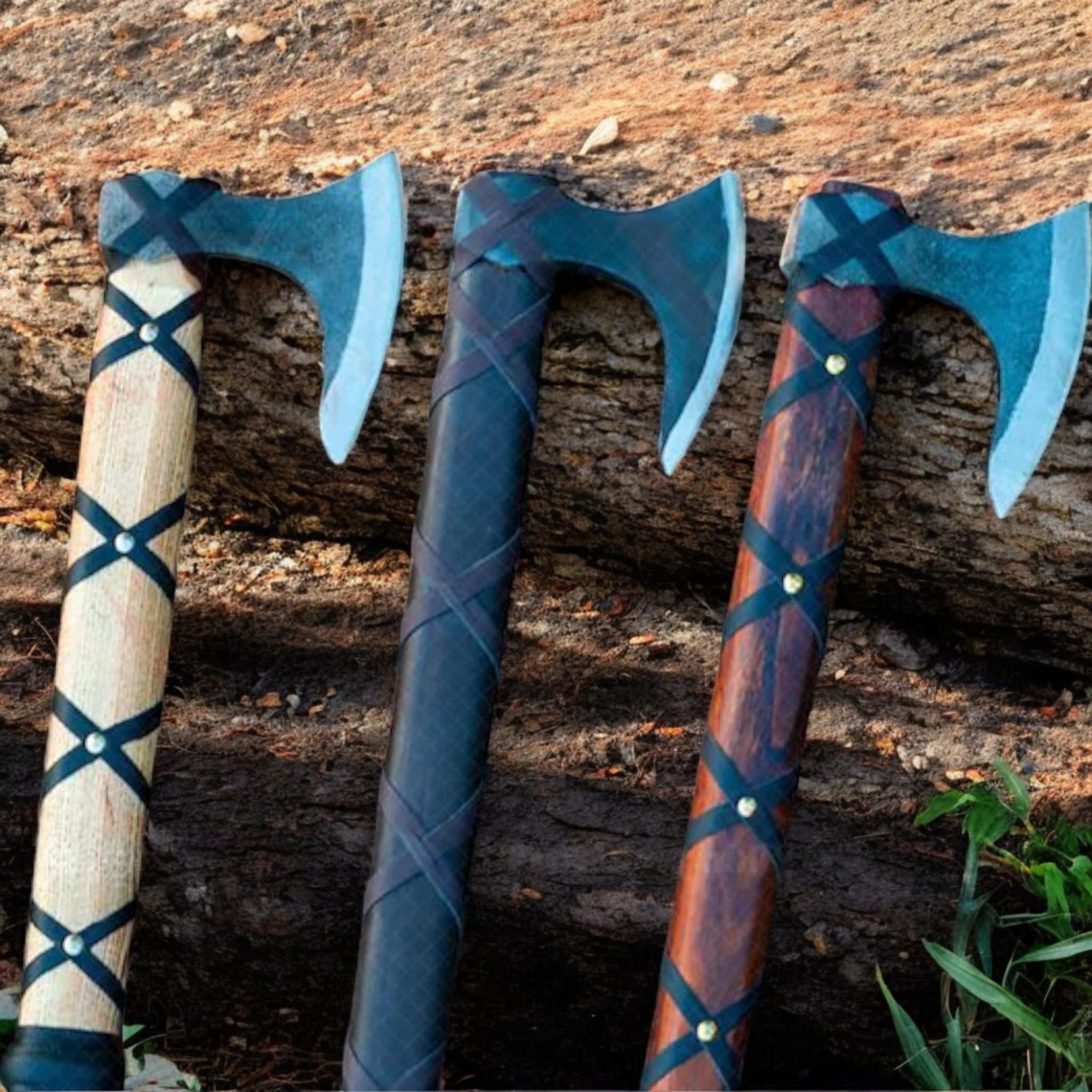 Set of 3 Viking Axes – Hand Forged Axe Gift Set for Him, Norse Style Throwing Axes, Camping Axe, Birthday or Valentine Gift