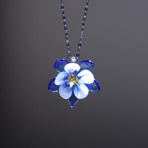Colorado Blue Columbine Glass Necklace, Handmade State Flower Pendant, Colorado Keepsake Gift