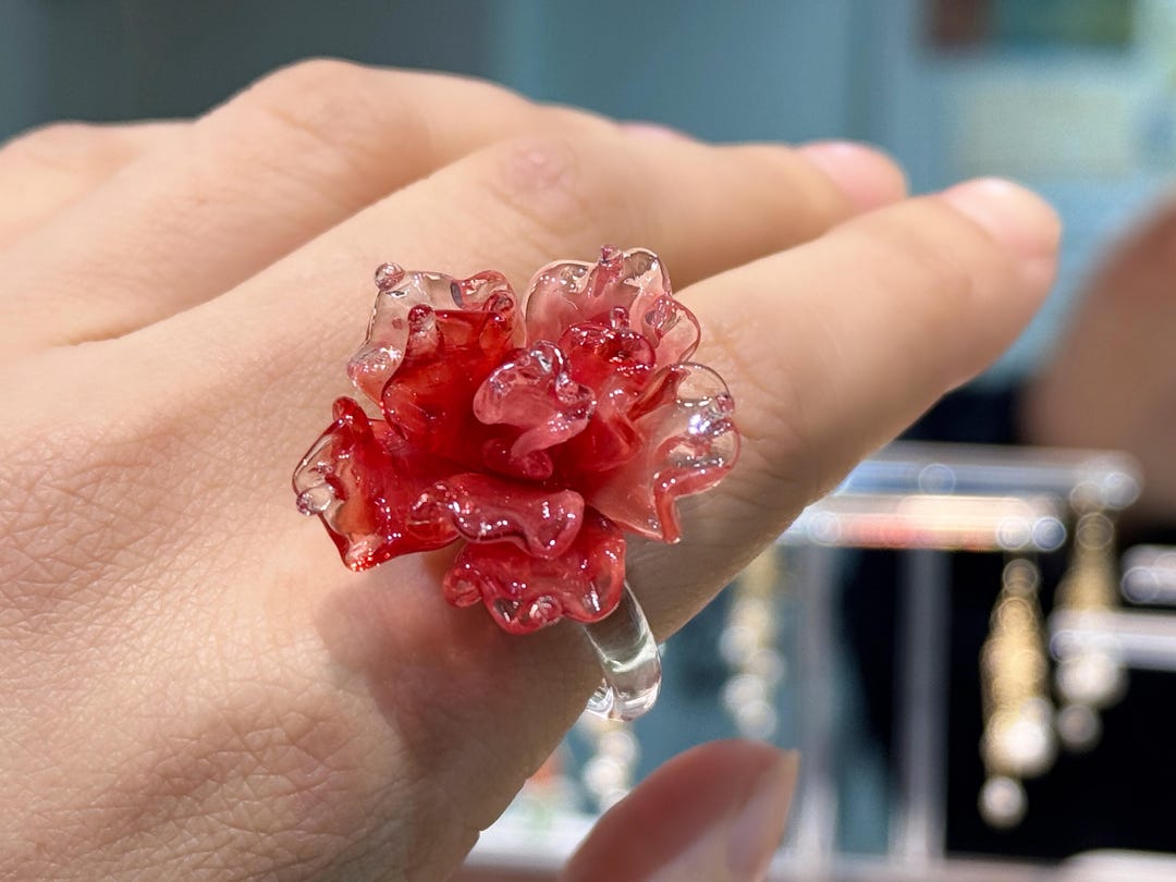 Handmade Lampwork Glass Rose Ring, Romantic Red Flower Jewelry - Etsy