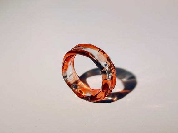 Minimalist Glass Ring – Handmade Clear and Red Swirl Ring, Lampwork Glass Art Statement Jewelry, Transparent Artisan Ring Gift