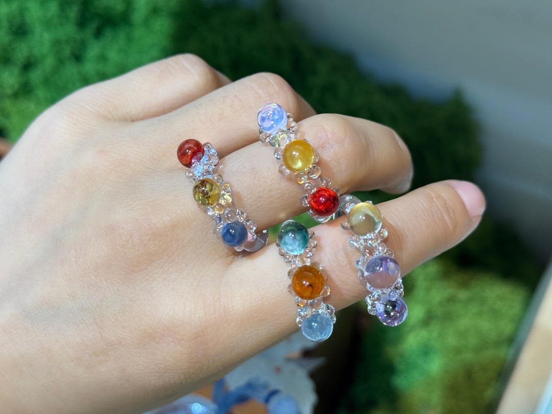 Colorful Glass Bubble Ring, Handmade Whimsical Jewelry, Clear Statement ...