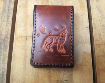 Wolf Money Clip Etsy - leather money clip with howling wolf