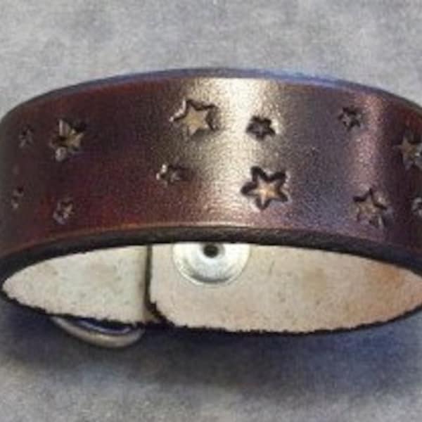 Tooled  Leather Bracelet stamped with Stars  NOTE: You will need to send a wrist measurement when ordering. See instructions in description