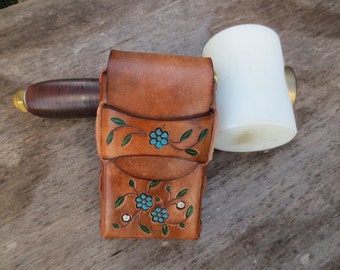 Cigarette Case with tooled Flowers painted Blue