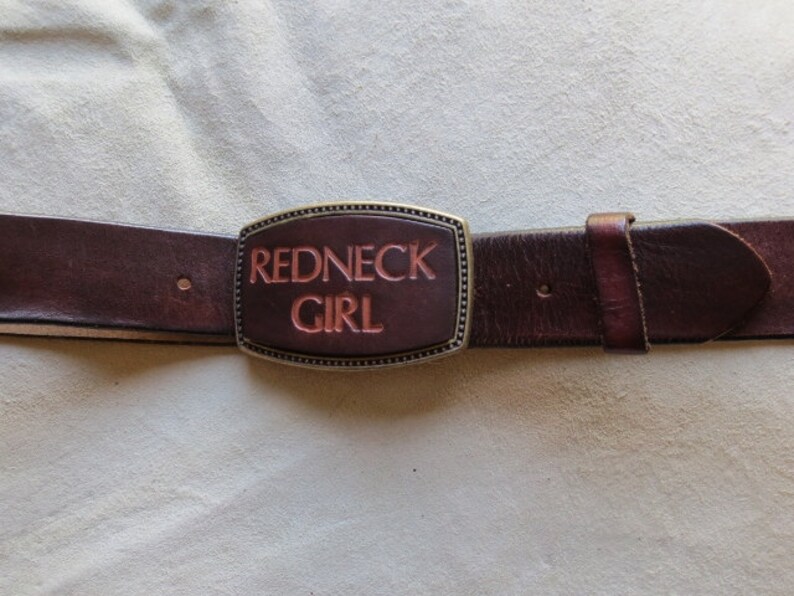 Leather Belt Buckle Stamped With redneck Girl Etsy