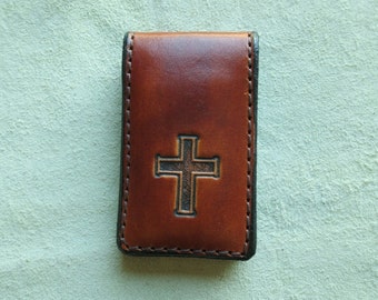 Leather Money Clip with Cross