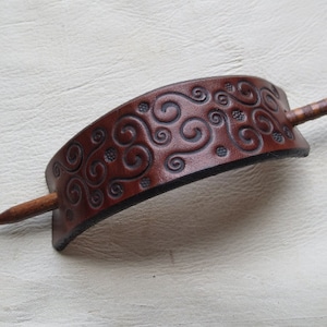Leather Hair Stick with Scroll Design