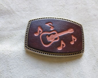 Leather Belt Buckle with Guitar