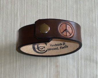 Leather Name Bracelet with Peace Sign