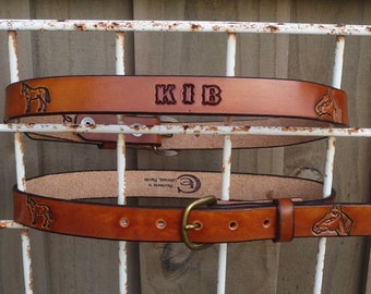Child's Leather Name  Belt with Horses
