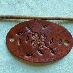 Leather Stick Barrette with antique tan tooled Dogwood image 2