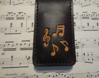 Leather Money Clip with Music notes and clef