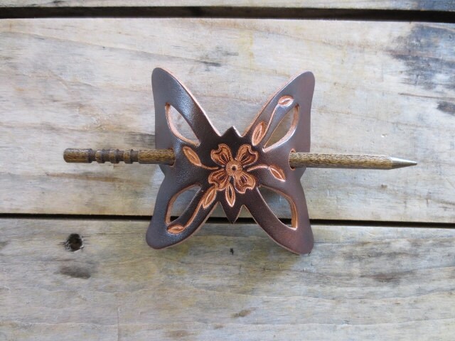 Leather Butterfly Barrette with Dogwood