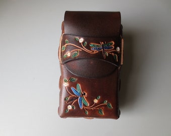 Leather Cigarette Case with Dragonflies