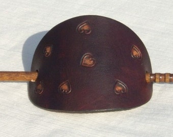 Large Leather Hair Stick with Hearts