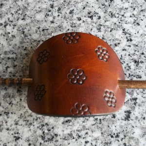 Large Leather Stick Barrette with Wildflowers