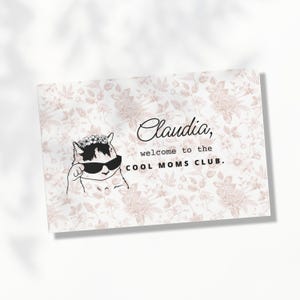 Postal personalizada, ilustración de gato bohemio, personalizable, regalo genial para mamá, impresión artística, papelería para mamá