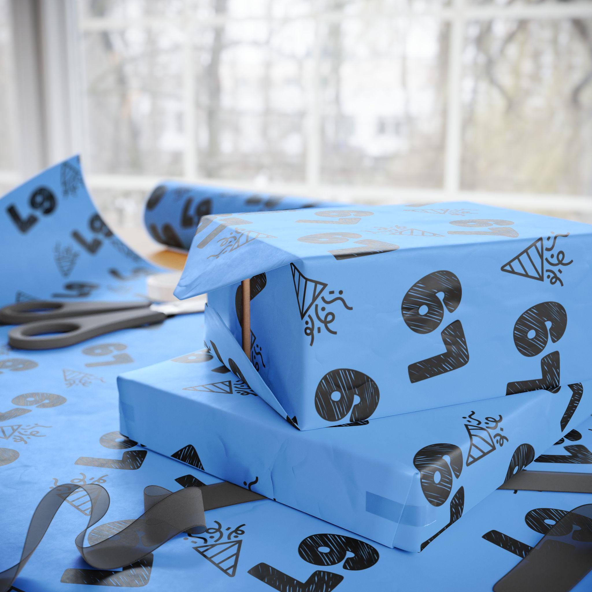 Gift Wrapping Paper Happy Birthday, 6 Geometric Pattern For Men's Gift Wrap, 12 Sheets Pre-cut Man Gift Wrapping Paper, 19.7 X 27.6 Inch, Folded Package, Not Rolled