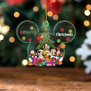 Mickey And Friends Christmas Ornament, Disney Merry Christmas Ornament, Mickey Mouse Ornament Hanging, Disney Christmas Decor Thdso-36