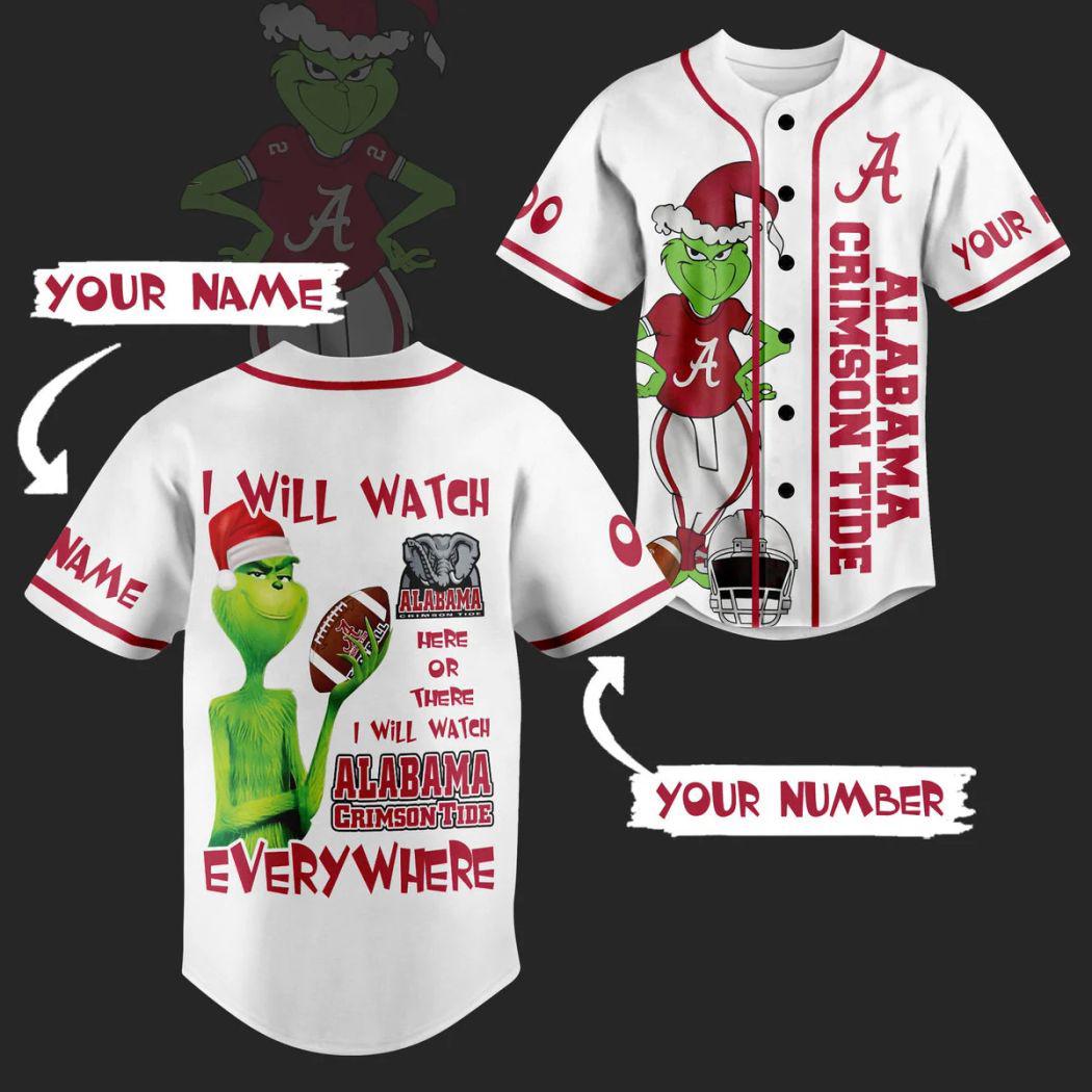 Discover I Wil Watch Albm Crimson Tide Every Where funny character Design Personalized Baseball Jersey, Gift For Friend, Christmas Gift