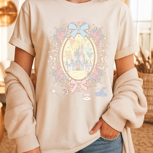 Comfort Colors Coquette Bow Disney Castle Shirt, Magic Kingdom Disney Girl Trip Shirt, WDW Disneyland Birthday Girl Shirt Gift Th-vtn-108