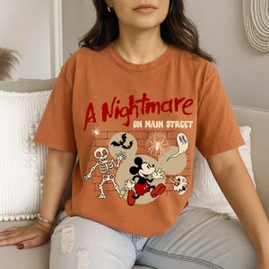 Nightmare on Main Street T-shirt, Vintage Mickey Halloween Tee, Funny Spider Skeleton Retro Disney Shirt for Halloween 2025 Party Th-vtn-199