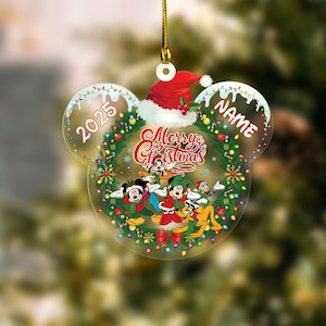 Mickey And Friends Christmas Ornament, Disney Merry Christmas Ornament, Mickey Mouse Ornament Hanging, Disney Christmas Decor Thdso-4