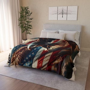 Sherpa Blanket for Patriotic Americans - LOVE U S A, United States Gift, American Flag Throw, USA Pride Couch Blanket, Patriotic Home Decor