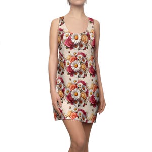 Floral Cut & Sew Racerback Dress - Daisies Rose Print, Women&#39;s Fashion, Flower Pattern Apparel, Summer Sundress, Garden Party Outfit