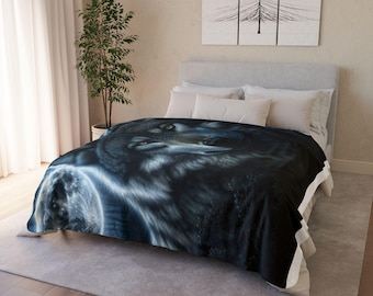 Sherpa Blanket, Wolf Leader at Night, Animal Lover Gift, Cozy Throw, Winter Home Decor, Wildlife Bedding
