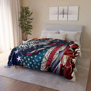Sherpa Blanket, Patriotic American Eagle 4th of July USA Flag Throw, Gift for Veterans, Memorial Day Decor, Cozy Home Decor, USA Pride,