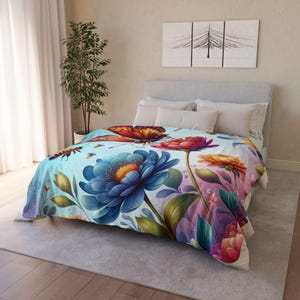 Sherpa Blanket - Cute Girls Butterflies Flowers, Floral Fleece Throw, Cozy Bedroom Decor, Kids Room Accent, Gift for Her, Spring Home